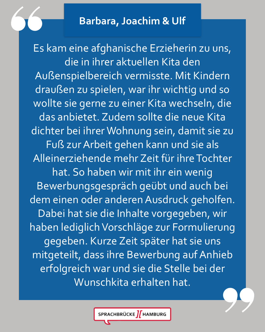 Erfahrung der Gesprächsleiter von Sprachbrücke-Hamburg e.V. vom Standort Eidelstedt, Lisy-Haus
