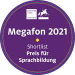 Megafon_Badge_Shortlist_Violett_RGB_2021 Auszeichnungslogo Megafon 2021