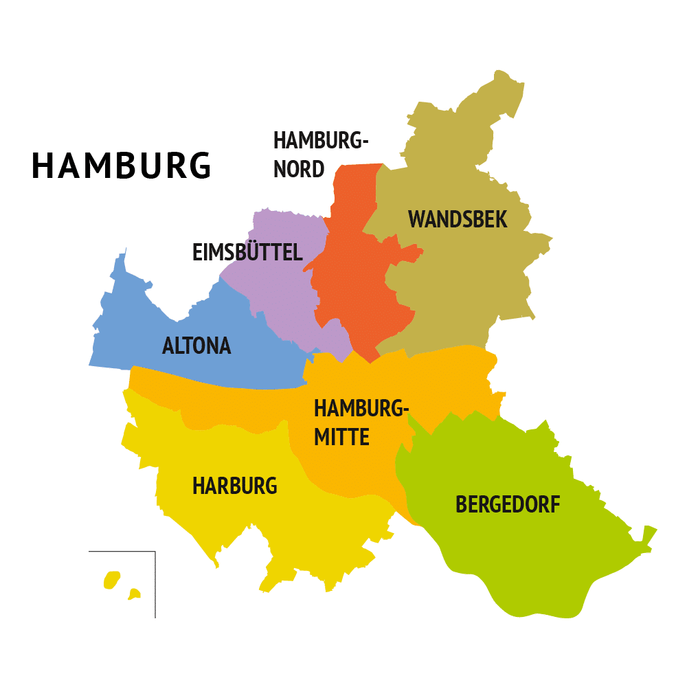 Vereinfachte Karte von Hamburgs Bezirken